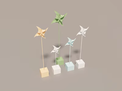Colorful Pinwheel Decorative Ornament Set With Square Base And Modern Design 3d model