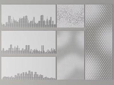 Creative Background Wall Designs With City Skyline Silhouettes Dot Patterns and Grid Textures 3d model