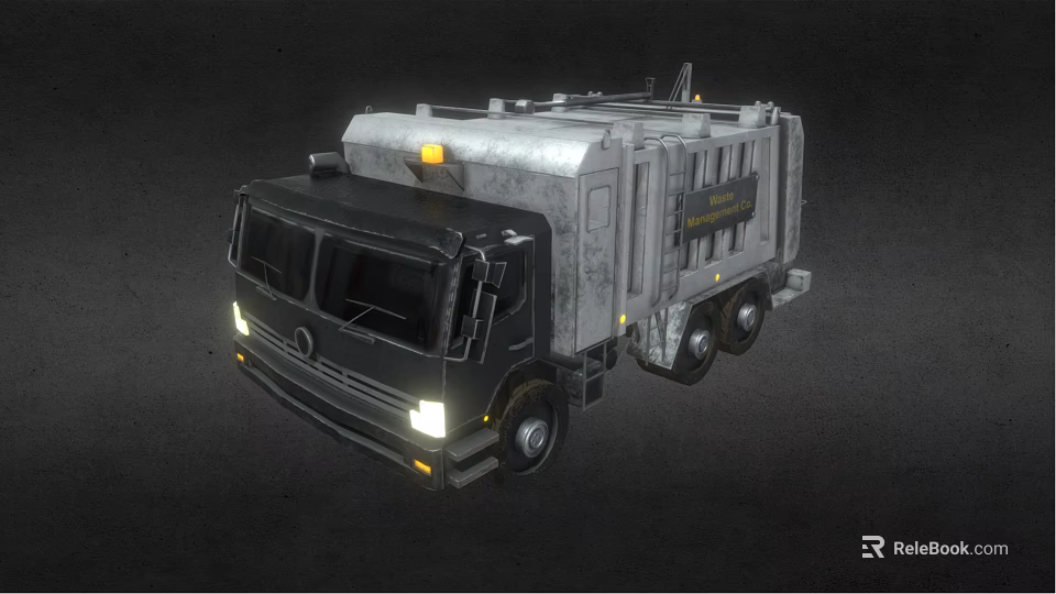 Municipal Garbage Truck With Yellow Warning Lights Enclosed Body And Illuminated Headlights 3d model 