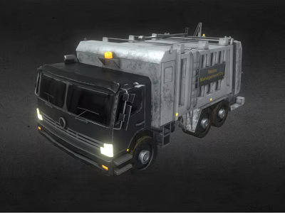 Municipal Garbage Truck With Yellow Warning Lights Enclosed Body And Illuminated Headlights 3d model