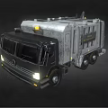 Municipal Garbage Truck With Yellow Warning Lights Enclosed Body And Illuminated Headlights