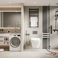 Modern Bathroom Interior With Vanity Mirror Toilet Shower And Storage Design
