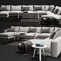 Modern Light Gray Sectional Sofa Interior With Small Tables Decorative Pillows And Throw Blanket 3d model