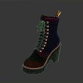 Red Patent Leather Lace Up Ankle Boots With Chunky Heel And Yellow Stitching