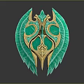 Ornate Green And Gold Decorative Emblem With Intricate Symmetric Feather Design