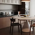 Modern Restaurant Interior With Round Dining Table Wooden Chairs Pendant Light And White Blinds