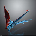 Mythical Dragon 3D Model With Red Wings Blue Scales And Glowing Tail On Dark Background