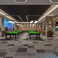 Spacious Billiard Room Interior Design With Multiple Green Pool Tables Modern Lighting And Seating Areas