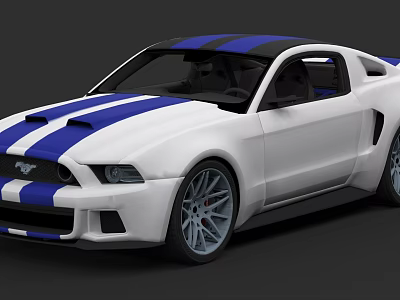 White Sports Car With Blue Stripes Two Door Mustang Style Exterior Design 3d model