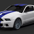 White Sports Car With Blue Stripes Two Door Mustang Style Exterior Design