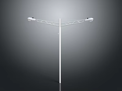 White Street Light Pole With Double Arms And Symmetric Metal Structure 3d model