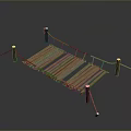 Wooden Bridge Structure With Rope Railings And Decorative Support Posts 3d model
