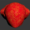 Elegant Red Headscarf With Intricate Yellow Floral Patterns On Black Background 3d model