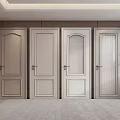 Four Modern Light Colored Hinged Doors With Different Panel Designs In Interior Space 3d model