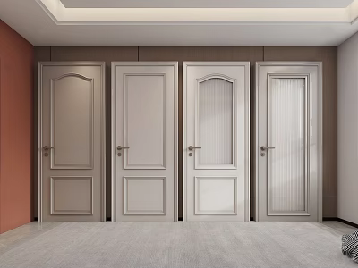 Four Modern Light Colored Hinged Doors With Different Panel Designs In Interior Space 3d model