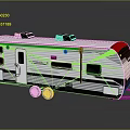 Sportsmen Towable Recreational Vehicle With White Black Striped Exterior Windows Door And Black Roof Vents