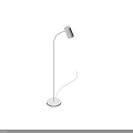 Modern White Floor Lamp with Curved Stand and Cylindrical Shade on Gray Background