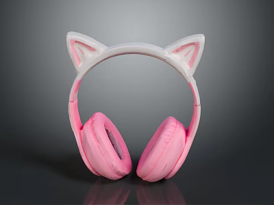 Cute Pink Over Ear Computer Headphones With Cat Ear Design For Kids 3d model