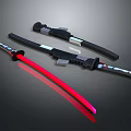 Three Futuristic Swords Weapon With Red Glowing Blade And Black Hilt Design