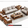 Elegant Wooden Sofa and Coffee Table Set with Side Tables Table Lamps and Cushions