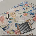 Colorful Floral Pattern Square Rug With Fringes In Modern Living Room