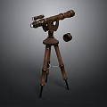 Antique Telescope Mounted On Wooden Tripod Stand For Home Decor