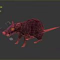 3D Purple Rat Character With Red Eyes Yellow Teeth Pink Ears Tail On Gray Background