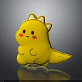 Cute Yellow Cartoon Dinosaur Plush Toy Character with Small White Horns and Pink Cheeks