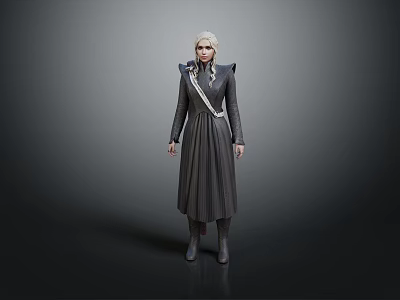 Game Movie Character With Blonde Hair In Long Dark Robe Standing Pose Detailed Costume 3d model