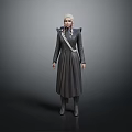 Game Movie Character With Blonde Hair In Long Dark Robe Standing Pose Detailed Costume