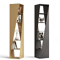 Modern Geometric Gold and Black Shelving Units with Decorative Items and Books