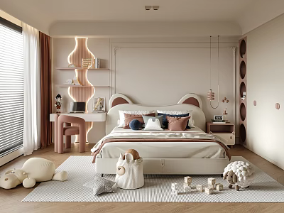 Cozy Kids Room Interior With Cute Bed Plush Toys Wooden Blocks And Study Desk 3d model
