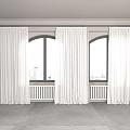 Elegant Long White Sheer Curtains For Arched Windows With City View 3d model