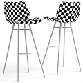 Modern Bar Stools Orange And Gray With Pleated Backrest And Metallic Legs Contemporary Design