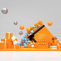 Orange Inflatable Structure with Colorful Balloons and Orange White Gift Boxes for Event Decoration