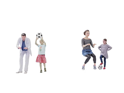 Group of People Playing Soccer With Children Holding Soccer Ball And Adults Kicking Playfully 3d model