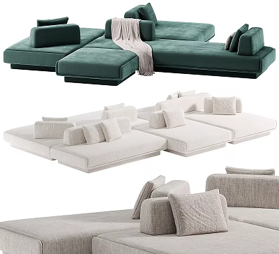 Modern Casual Sofa Set Green White Gray Modular Design With Plush Cushions 3d model