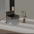 Modern Leisure Chair With Window Blinds Bookshelf Small Side Table And Green Plant Decor