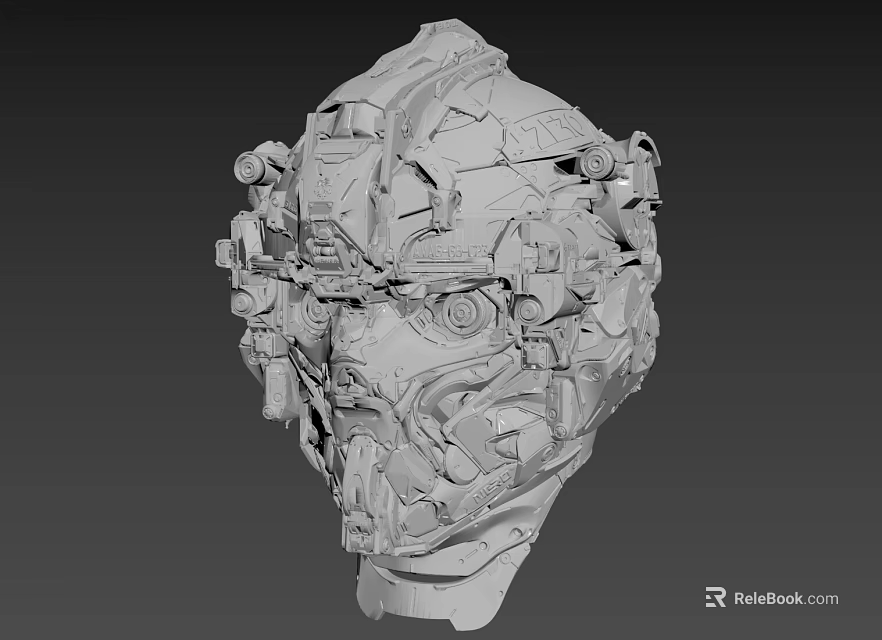 Intricate Head Sculpture Carving With Mechanical Structures And Detailed Artistic Design 3d model 