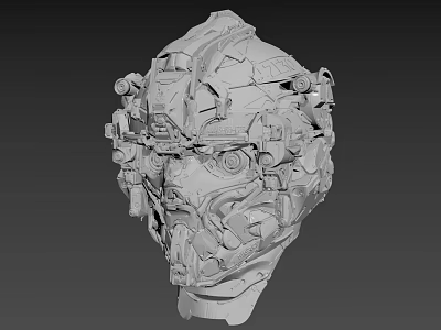 Intricate Head Sculpture Carving With Mechanical Structures And Detailed Artistic Design 3d model