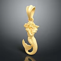 Golden Mermaid Shaped Jewelry Pendant with Intricate Tail and Detailed Head Design