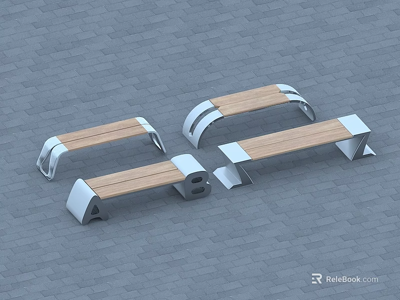 Modern Outdoor Chairs Design With Wooden Seats And Metal Frames For Plaza 3d model 