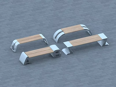 Modern Outdoor Chairs Design With Wooden Seats And Metal Frames For Plaza 3d model
