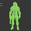 Sci Fi Robot Character In Blue Mech Suit With Red Accents And Weapon