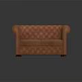 Classic Brown Leather Sofa With Tufted Diamond Pattern And Rolled Arms 3d model
