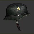 Vintage Green Military Weapon Helmet with Yellow Star and Leather Straps