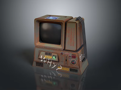 Vintage Rusted Device With Retro Console TV Style Buttons Dials And WHY Text 3d model