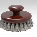 Round Wooden Brush With Brown Handle And Dense Gray Bristles