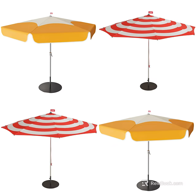 Outdoor Sunshade Umbrella Designs With Red White Stripes And Yellow Colors For Patio Garden 3d model 