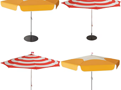 Outdoor Sunshade Umbrella Designs With Red White Stripes And Yellow Colors For Patio Garden 3d model